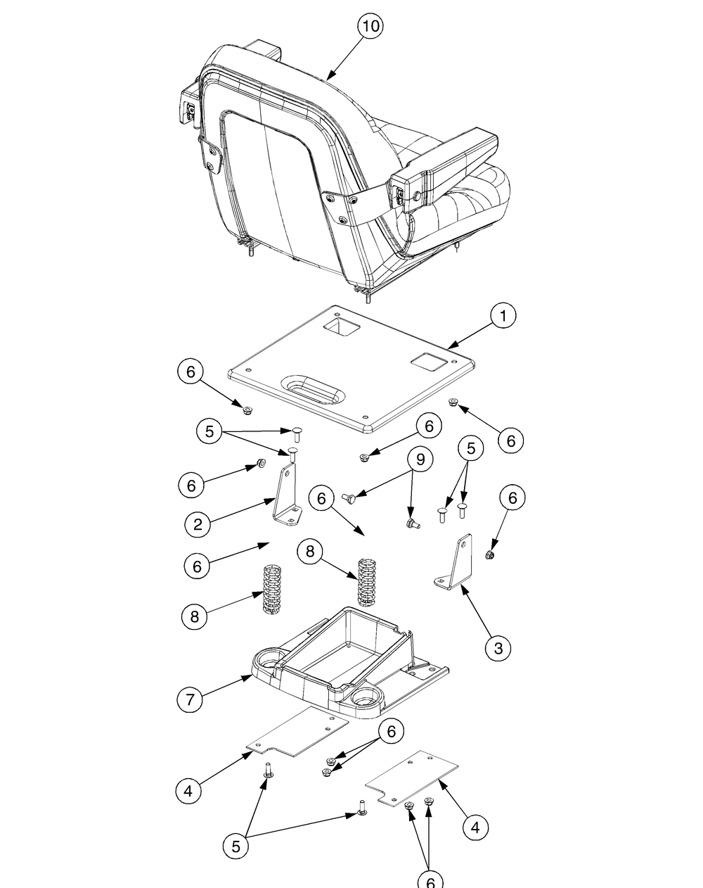 Seat And Support Diagram and Parts List for GT2550 K015-K018-14A2E7P710 Cub Cadet Lawn Tractor